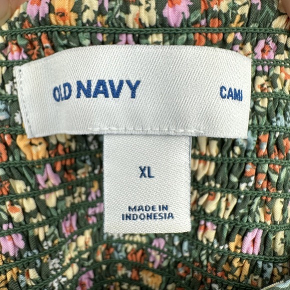 Old Navy Floral Cami Dress Size XL Smocked Cottagecore Ruffle Hem Spring Green - Picture 7 of 8